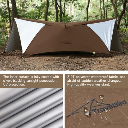 Travel Bird Ultralight Tarp, 14ft Hammock Rain Fly Lightweight Waterproof Camping Tent Tarp with Doors, Bushcraft Tarp She...