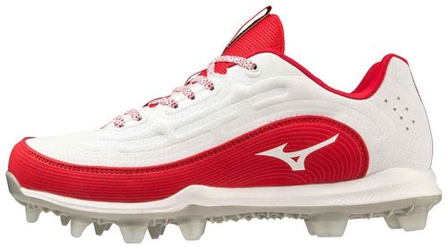 Mizuno Women's Finch Elite 6 Low TPU Softball Cleat, White/Red, 9