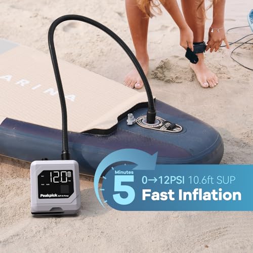 Peakpick 20PSI Electric Paddle Board Pump, Rechargeable Battery-Powered, Intelligent Dual Stage Inflation & Deflation, Aut...
