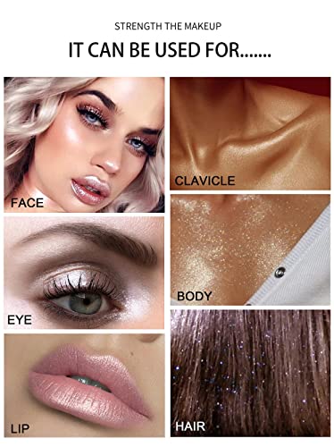 Glitter Powder Highlighter Makeup, Body Brightens the Natural Three-dimensional Face Blusher Patting Powder Highlighter. (...