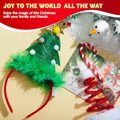 JOYIN 2 PCS Lighted Christmas Headbands with LED lights in Springy Santa Hat Tree Designs for Christmas and Holiday Partie...