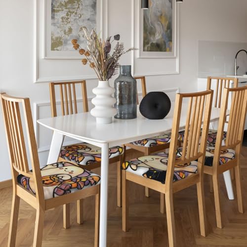 Cute Ghost Pumpkin-Shaped Candy Bucket Chair Seat Covers for Dining Room Stretch Chair Seat Covers Set of 2, Chair Seat Protector Cushion Slipcovers for Kitchen Restaurant Office