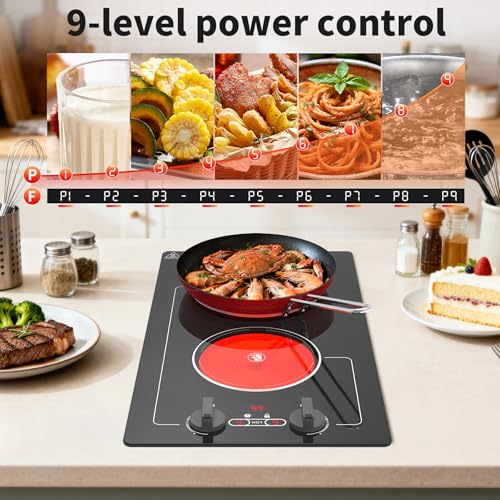 VBGK Electric Cooktop,110V 2100W electric Stove Top with Knob Control,Countertop/Built-in Design with 9 Power Levels,Kids ...