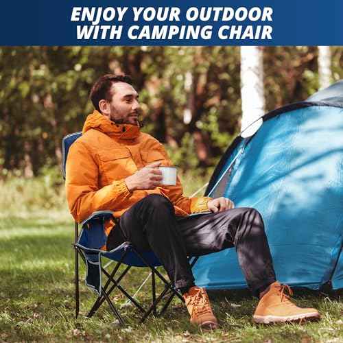 SAILARY 2PCS Mesh Folding Camping Chairs, Oversized Portable Outdoor Chairs, Weight Capacity 325 lbs with Cup Holder, Storage Pocket, Carry Bag Blue