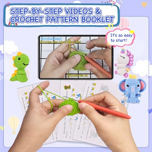 Wunila 6Pcs Crochet Kit for Beginners, DIY Craft for Adults, Great Gifts for Crochet Lovers, Crocheting Animals Kits with ...