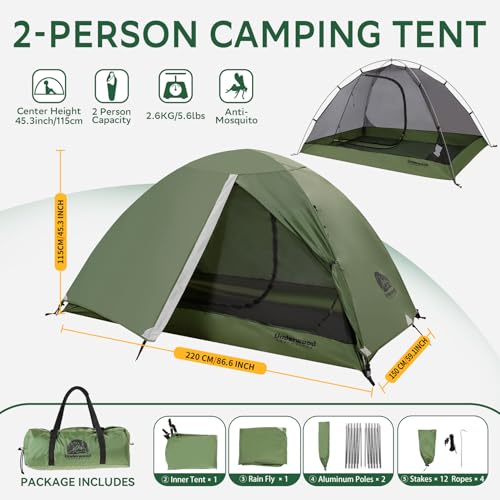1/2 Person Backpacking Tent for Camping - Ultralight & Waterproof Outdoor Camping Tent, Easy Set Up Compact Tent for 3 Sea...