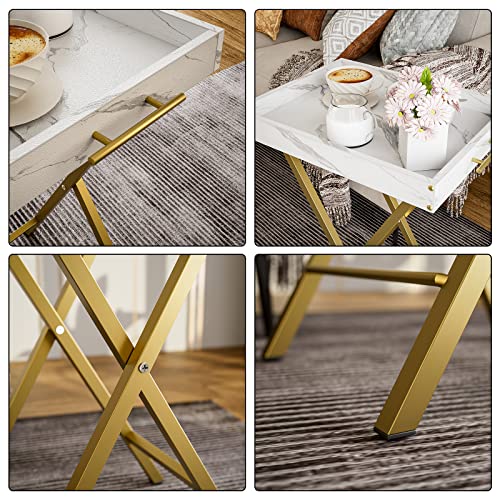 HMFOR Folding TV Tray Tables, Set of 2 Side Table for Small Place, Snack Eating Tables at Couch, Folding Tables with Remov...