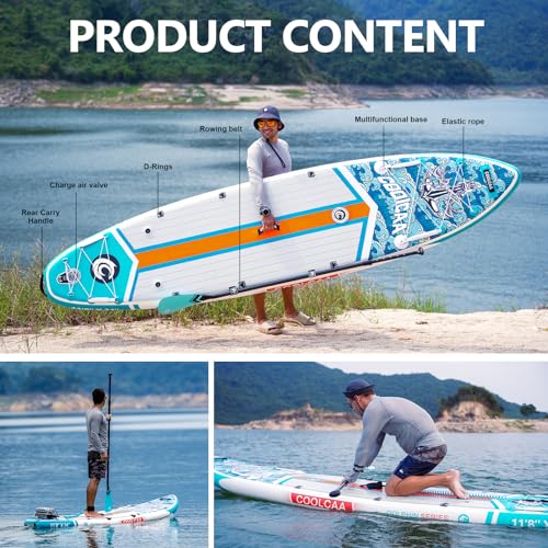 COOLCAA Inflatable Stand-Up Paddle Board, 480Lbs Capacity SUP Board with 34'' Extra Wide, Fishing Paddleboard with Accesso...