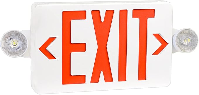 OSTEK Red LED Exit Sign with Emergency Lights，Two LED Adjustable Head Emergency Exit Lights with Battery Backup, Dual LED ...