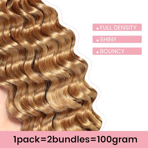 Urbeauty Human Braiding Hair #27 Color, Deep Wave Bulk Human Hair for Micro Braiding No Weft, Curly Human Hair for Boho Braids, Knotless/Goddess/Bohemian/Gypsy/18/20 Inch 100gram