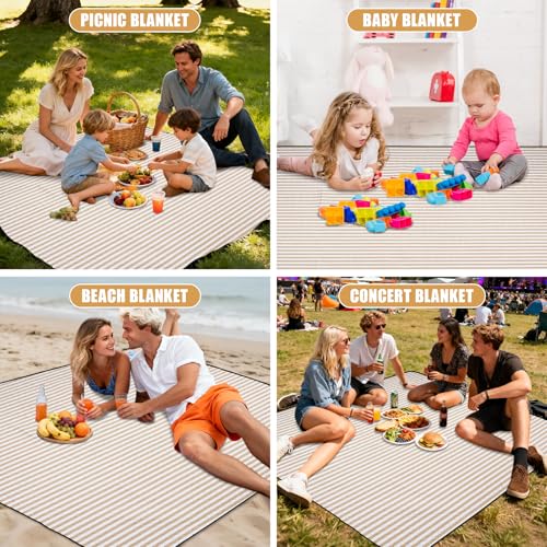 G GOOD GAIN Waterproof Picnic Blanket, 79"x79" Extra Large Beach Mat for 6 to 8 Adults, Machine Washable Outdoor Blanket f...