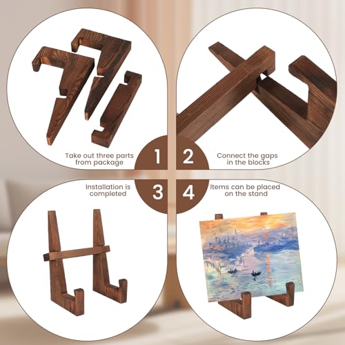 DEBETOOL Wooden Plate Stand - 8.8inch Wood Plate Holder Stand for Display, Rustic Wooden Picture Frame Holder Stand, Decor...