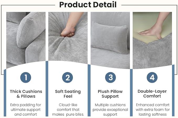 WJShome Cloud Couch for LivingRoom,153" U Shaped Modular Sectional Sofa with Ottoman,Down Filled 7 Seater Convertible Sleeper Sofa Bed Oversized Furniture Sets,Gray