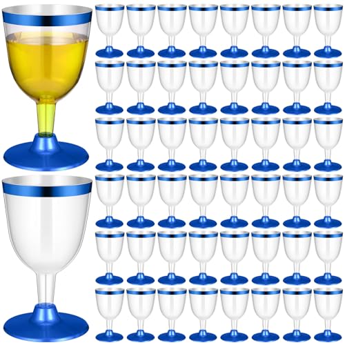 Jingmore 50 Pcs Rimmed Cups Plastic Wine Glasses Champagne Flutes 6 oz Wine Cups Clear Toasting Glasses Mini Stemware for ...