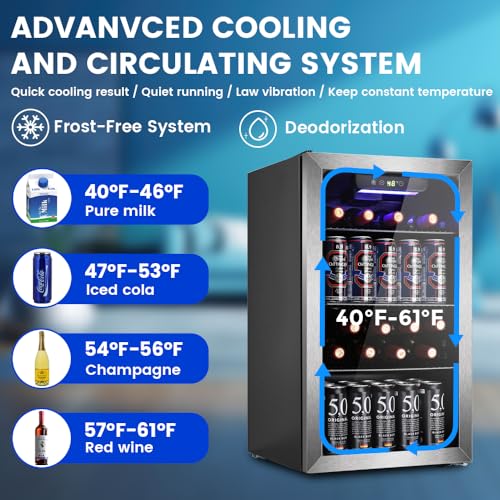 Electactic Mini Fridge 130 Can Beverage Refrigerator Cooler, 3.2 Cu.Ft Drink Fridge forSoda Wine Beer, Digital Temperature...