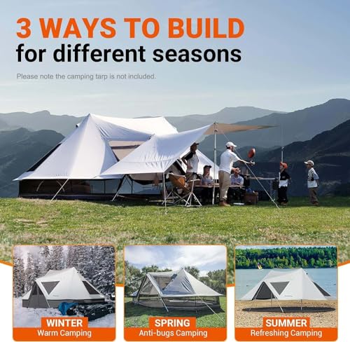KingCamp Canvas Bell Yurt Tents, 4 Seasons Large Waterproof & Windproof Luxury Glamping Tent w/Stove Jack for Family Outdo...