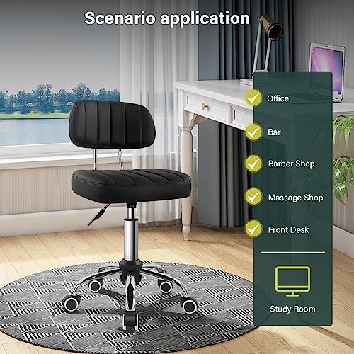 BFTOU Black Square Swivel Stool with Wheel for Work SPA Shop Massage Height-Adjustable and Cost-Effective Rolling Stool Ch...