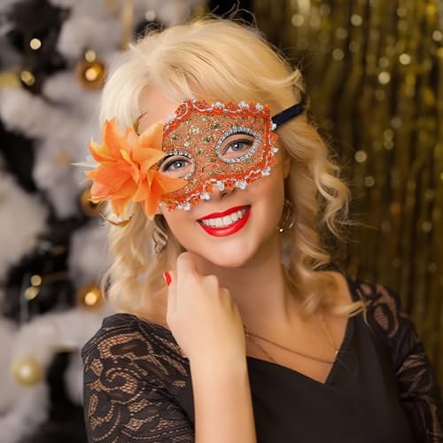 Coloch 15 Pack Masquerade Mask for Women, Vintage Venetian Masks with Ribbon Strap Half Mardi Gras Mask Fancy Carnival Mas...