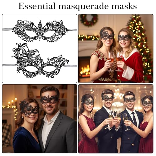 HaiFafafaing Black Masquerade Mask for Women Couples Lace Masquerade Mask Venetian Elegant Women's Flower Eye Masks For Ma...