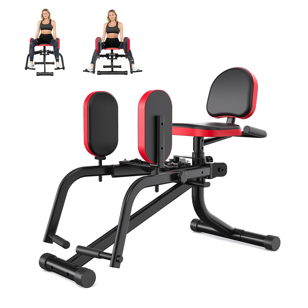 2-in-1 Hip Abductor and Adductor Machine, Inner and Outer Thigh Exercise Equipment, Leg Workout Machine for Home Gym (Red)