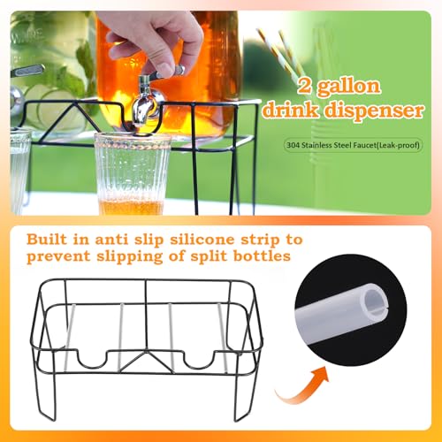2 Pack 1 Gallon Glass Drink Dispenser with Bamboo Lids, Beverage Dispenser with Stand, Drink Machine for Lemonade, Iced Dr...