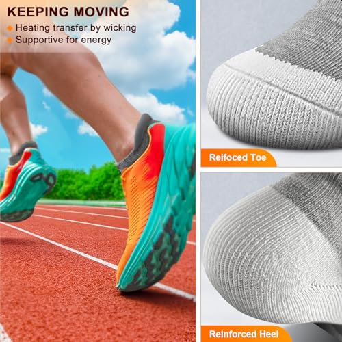 Mens Socks 6 Pairs-Athletic Ankle Socks Cushioned No Show For Men Running-Arch Compression Support