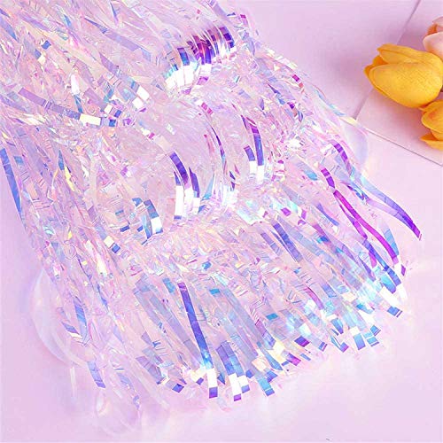 FECEDY 2pcs 3ft x 8.3ft Shiny Corlorful Metallic Tinsel Foil Fringe Curtains Photo Booth Props for Engagement Bridal Showe...