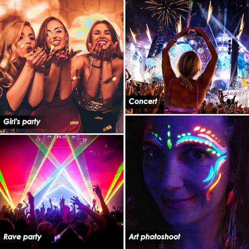 Glow in The Dark Glitter Gel with UV Neon Liquid Eyeliner Pen Set for Body Face Hair Eye, Makeup Kit for Rave Accessories ...