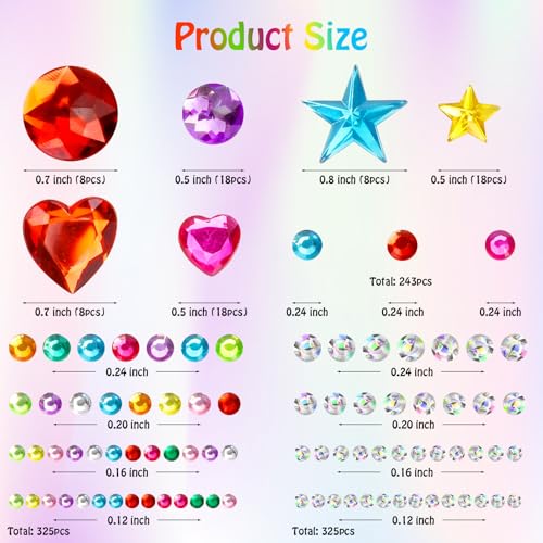 Valentines Gem Stickers Rhinestones for Crafts Scrapbook Supplies, Sparkling Cute Star Heart Round Small Stickers, Glitter...