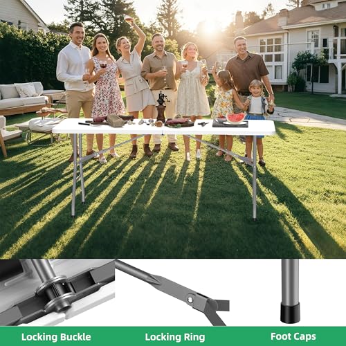 Allpop 6Ft Folding Table for Indoor Outdoor, Fold-in-Half Portable Plastic Dining Table with Carrying Handle for Picnic Pa...