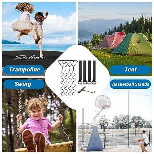 Simple Deluxe Trampoline Stakes Heavy Duty Trampoline Parts Corkscrew Shape Steel Stakes with T Hook Trampoline Anchor Kit Tie Down Kit Ground Wind Stake (Set of 4)