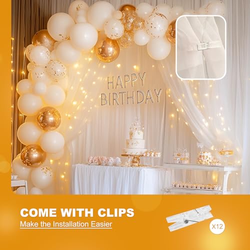 HOLITS Tulle Curtain Backdrop with 300 LED Fairy Lights for Parites Wrinkle-Free Sheer Curtain Drapes Photo Back Drop for ...
