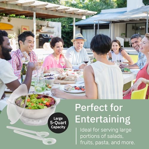 Useful Co. 5QT Salad Bowl Set on Ice - Large Salad Bowl with Lid & 2 Servers - Chilled Tray for Cold Food, Party Buffet - ...