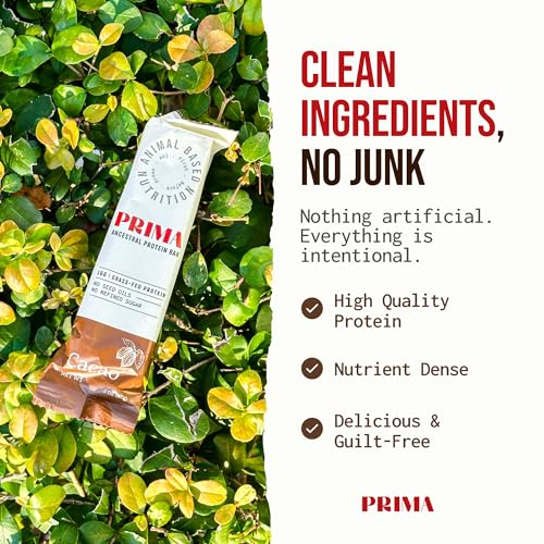 PRIMA ANCESTRAL PROTEIN BAR Grass Fed Protein Bars, 7 Pack – Animal-Based Protein Bar with Beef Tallow, Raw Honey, Seed Oi...