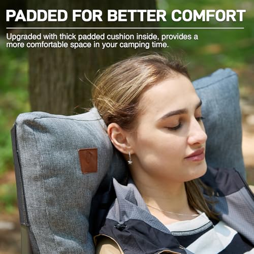 EVER ADVANCED Padded Oversized Folding Camping Chair for Adults, Heavy Duty Lawn Chair with Side Pockets, Portable Collaps...
