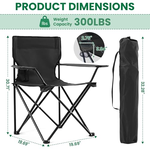 Geisoun 2-Pack Foldable Camping Chairs with Cup Holder, 300LB Lawn Portable Folding Chairs for Adults, Lightweight Outdoor...