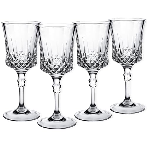 Crystal Cut Disposable Clear Plastic Wine Goblets - 11oz, 4 Pieces - Durable & Sophisticated Drinkware for Parties and Events