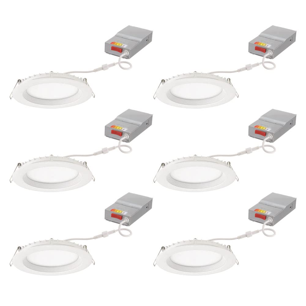 Juno LED Recessed Lights 6 Inch Round Wafer Downlight, 5-in-1 Switchable White Color Temperature, 120 Volts, 6-Inch Regressed Trim, Matte White, 6-Pack (WF6 REG SWW5 90CRI CP6 MW M2)