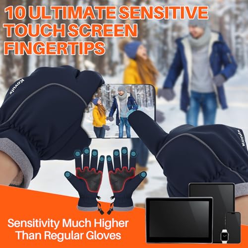Kovulx Winter Gloves Warm for Men & Women - Waterproof Touchscreen Outdoor Thermal Gloves with Plush Lining/Adjustable Wri...