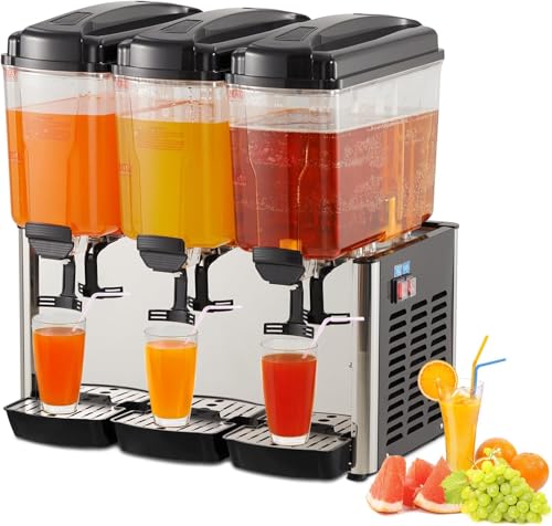 Commercial Beverage Dispenser, 3 Tanks 18 L/19QT Per Tank Juice Dispenser, 350w Stainless Steel Ice Tea Drink Machine with...