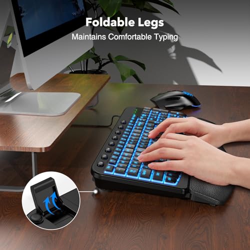 SABLUTE Ergonomic Keyboard, USB Wired with Cushioned Wrist & Palm Rest, 7-Color Backlit Adjustable Brightness for Windows,...