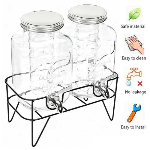 Toowood 1 Gallon Glass Drink Dispensers For Parties 2PACK, Beverage Dispenser, Glass Drink Dispenser with Stand Stainless ...