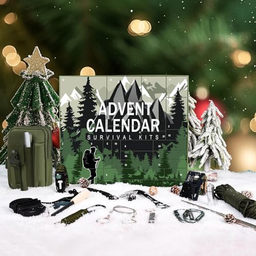 MH MYLUNE HOME Tactical Survival Calendar - 24 Days Xmas Countdown Advent with Waist Pack, Fire Bellows & Poncho | Premium...