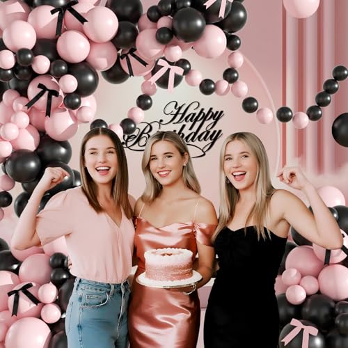 LANGASQUE Balloon Arch Kit, Birthday Party Decorations Black Pink