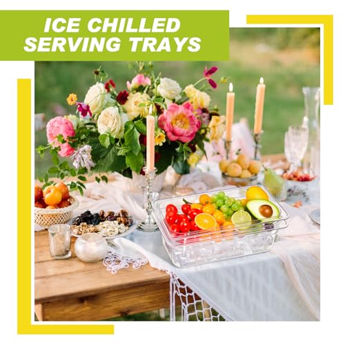 Rtteri 2 Sets Ice Chilled Serving Tray with Lid and Tongs Cold Food Buffet Server Platter for Parties Christmas Thanksgivi...