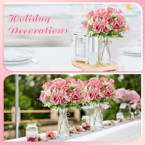 Thiccywoov 36 Pack Artificial Mini Rose Flowers with Vase Bulk, 24 Bundles Silk Rose Flower Artificial Bouquet 12 Plastic ...