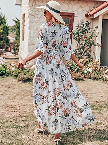 ANRABESS Womens 1/2 Sleeve Beach Wedding Guest Maxi Dresses 2025 Fall Wrap V Neck Boho Floral Flowy Slit Long Summer Dresses