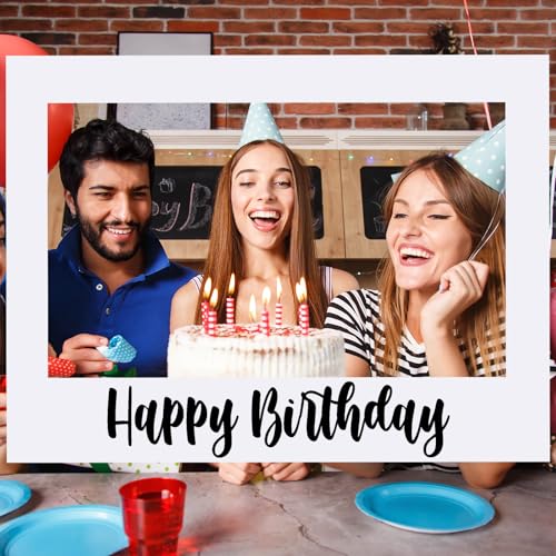 Beeveer 32 x 24 Inch Extra Large Happy Birthday Photo Booth Selfie Frame Props Picture DIY Cutouts Photo Backdrop Cardboar...