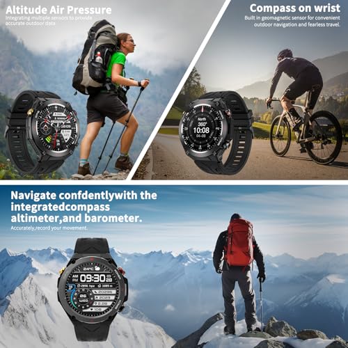 Military Smart Watch with GPS, Pressure/Altitude/Compass, Rugged Smartwatch for Men with 650mAh Extra-Large Battery, Answe...