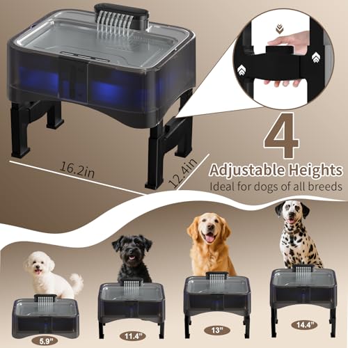 8.5L/2.25Gal Elevated Dog Water Fountain, Xetino 4 Height Adjustable Raised Dog Water Bowl Dispenser for Large Dogs with S...